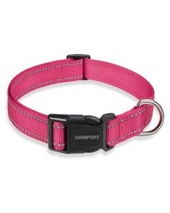 Shinport Reflective Dog Collar with Buckle Adjustable Safety Nylon Collars for Small Medium Large Dogs, Hotpink XXS