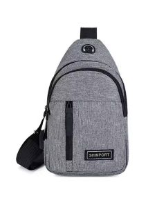 Shinport Chest Bag Men's Backpack 2023 New Casual Sports Nylon Canvas Bag Travel Chest Backpack Single Shoulder Messenger Bag-gray